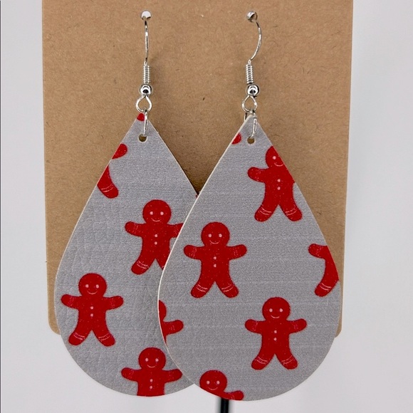 Jewelry - Faux Leather Dangle Earrings Christmas Gingerbread